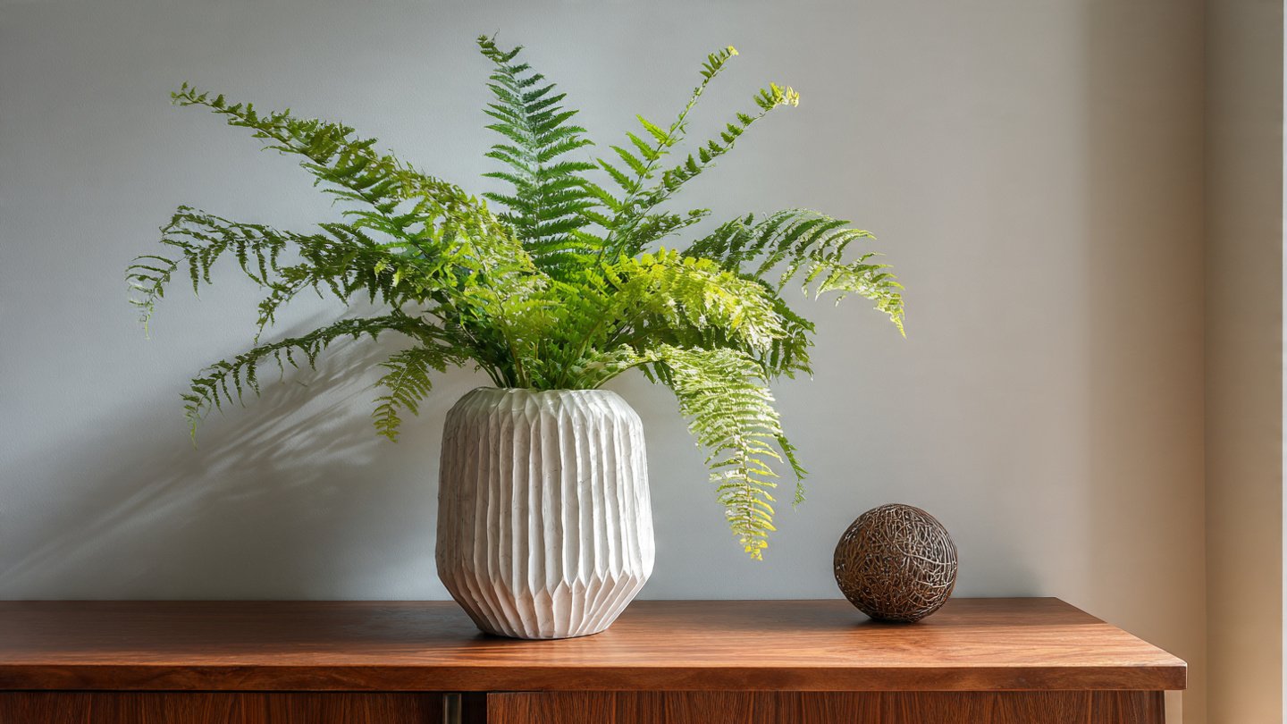 How to Style a Mid-Century Planter with a Large Fern for Maximum Impact